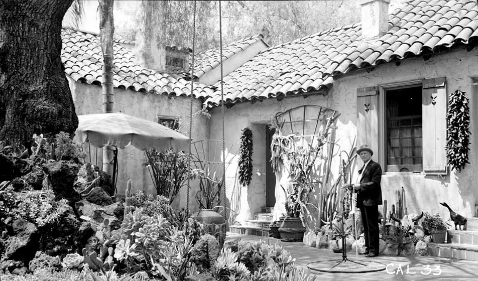 The La Casa de Jose Perez (also known as Adobe Flores). 1804 Foothill Boulevard, South Pasadena, Los Angeles County, California. Detail of patio (toward southwest)
