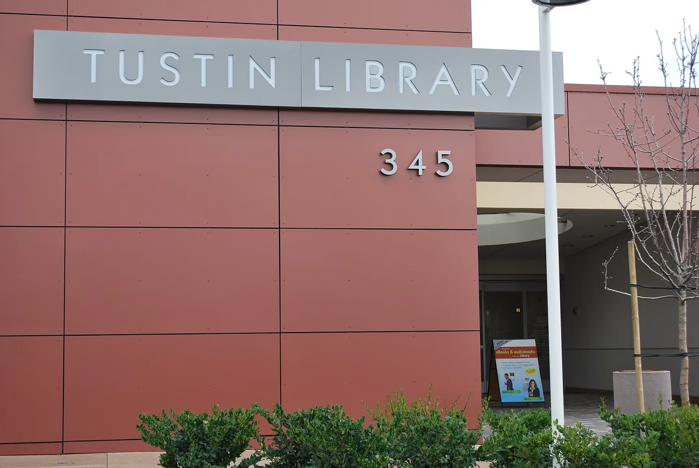 Sign outside the Tustin Library.