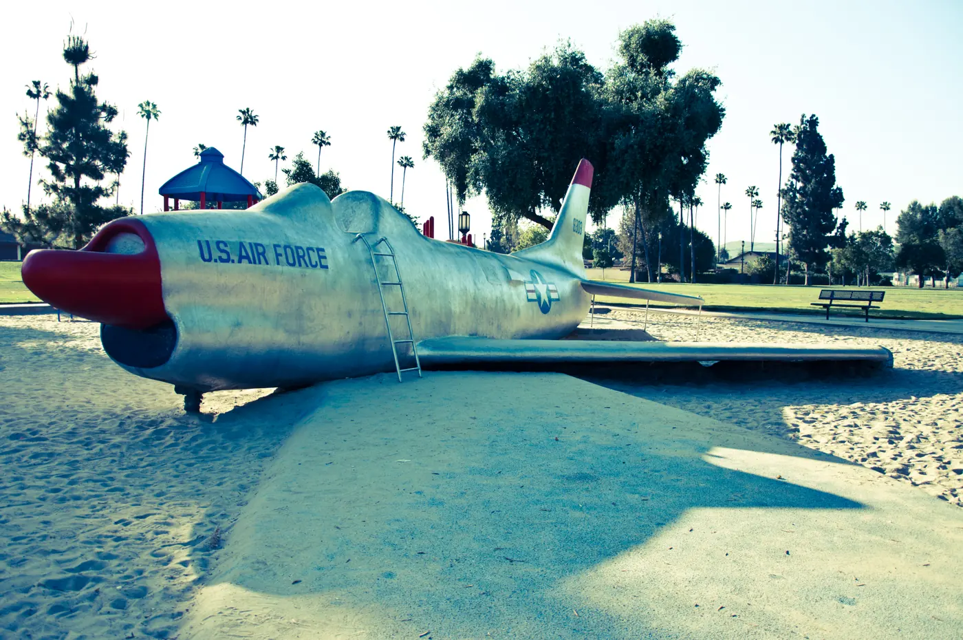 Day 123: This retired F86 Sabre fighter jet from the 1950s sits in Palm View Park in West Covina. Until recently, I mistakenly believed it was merely a replica