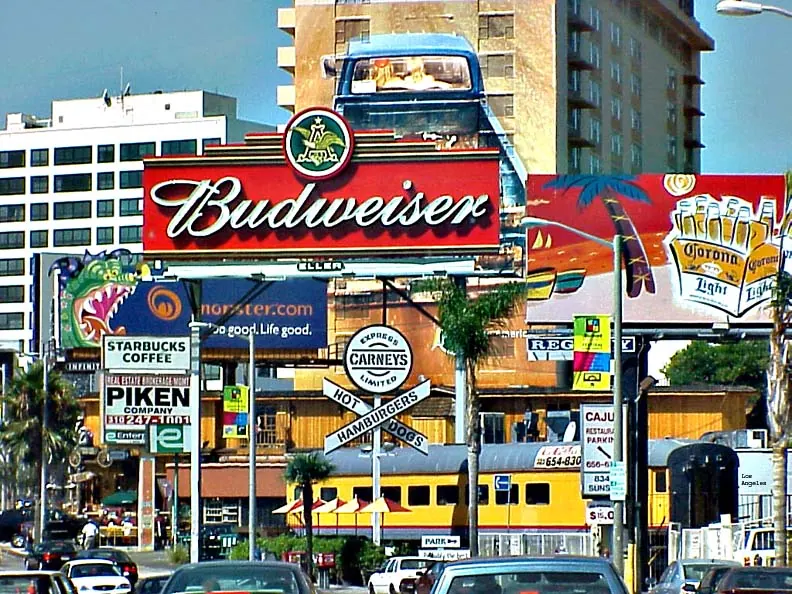 The very busy Sunset Strip Westbound Sunset Blvd through West Hollywood- Photographed by Jeff Costlow 2001