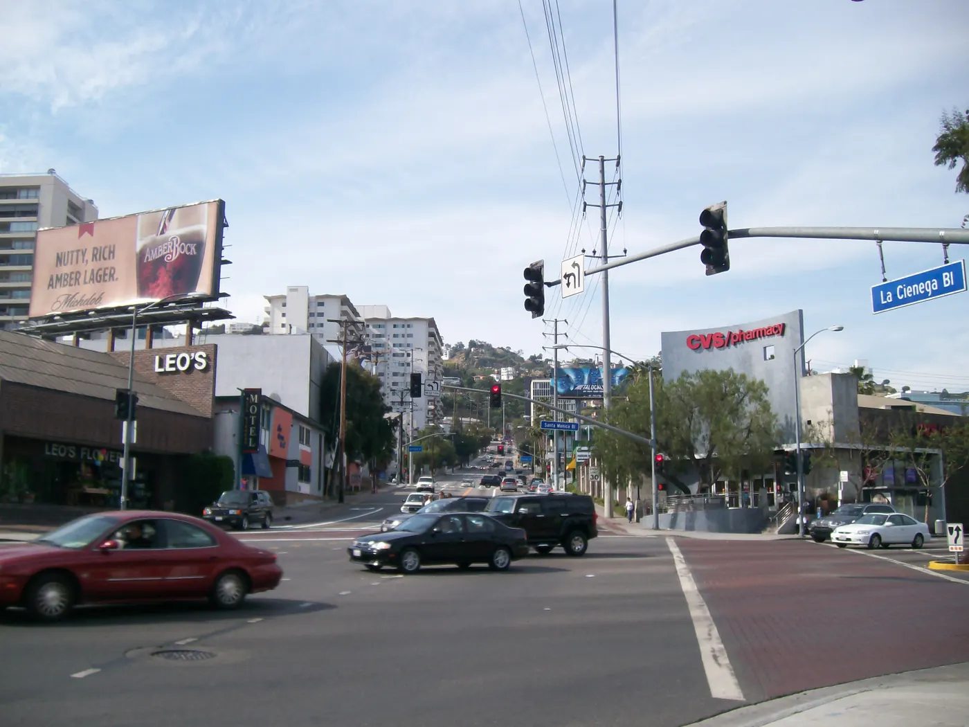 View looking north on La Cienega Blvd. at Santa Monica Blvd., West Hollywood