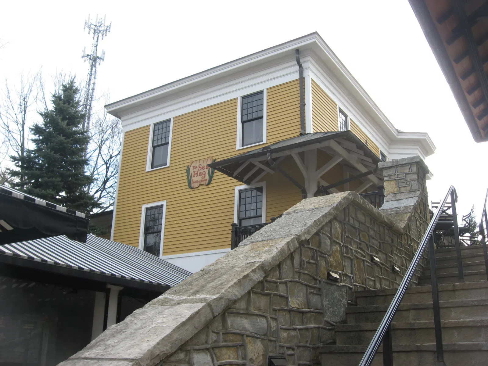 Eastern end of the Anchorage Railway Depot, located at 11507 Park Road in Anchorage, Kentucky, United States. Built in 1900 and now the Sea Hag restaurant, it is listed on the National Register of Historic Places.