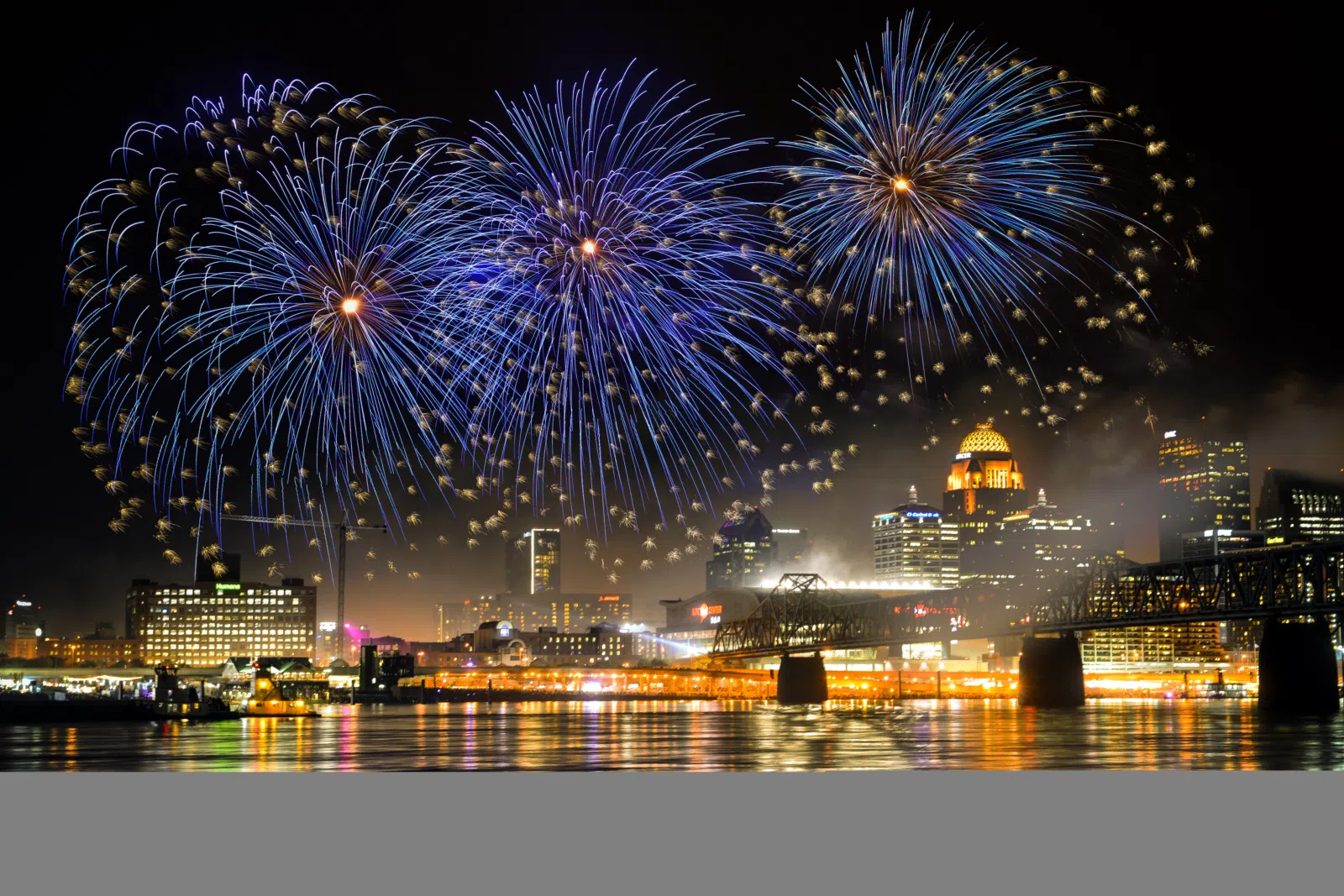 2018 show from the upstream side of the bridge on the Indiana shore of the Ohio River by ART work by photographer Aroun Kesavaraj