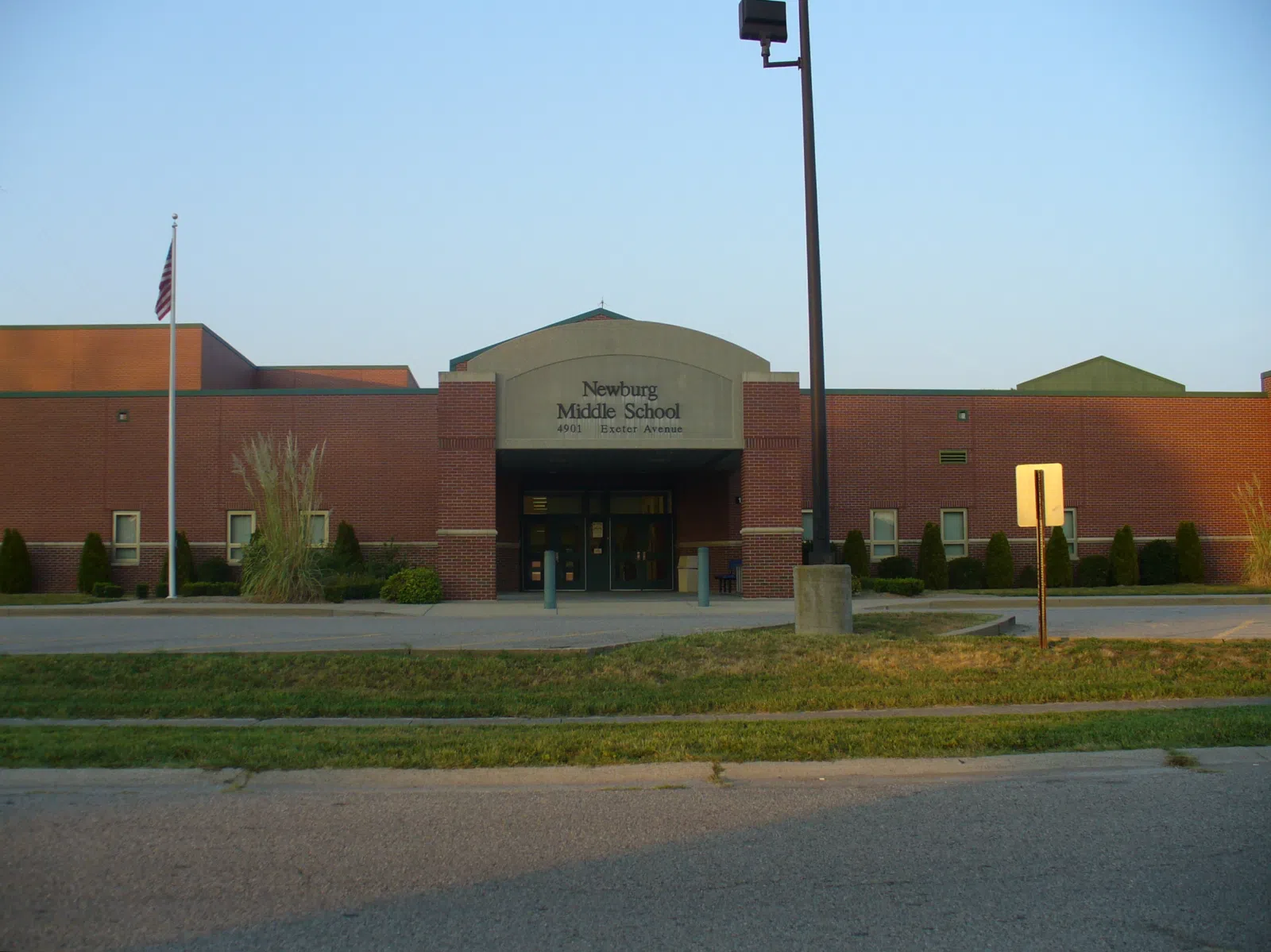 Front entrance of Newburg Middle School, 4901 Exeter Avenue, Louisville, Kentucky (in the Newburg area).