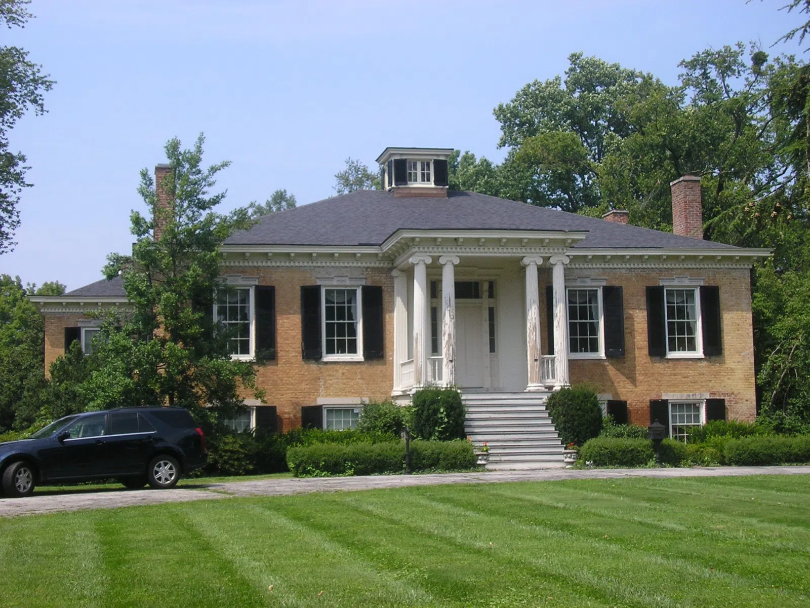Front of Selema Hall, located at 2837 Riedling Drive in Louisville, Kentucky, United States. Built in 1838, the house is listed on the National Register of Historic Places.