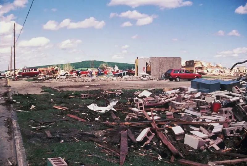 Damage from F5 Barneveld, Wisconsin tornado of June 7, 1984.