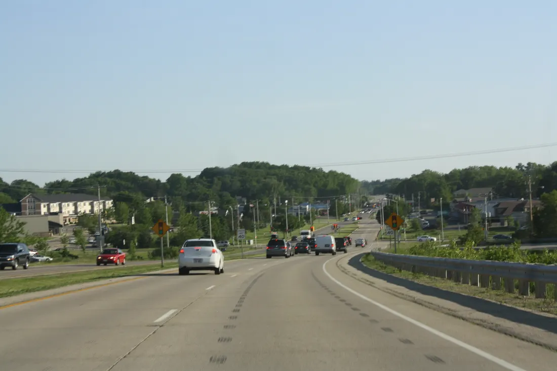 Looking south, a panorama of w:McFarland, Wisconsin on w:U.S. Route 51.