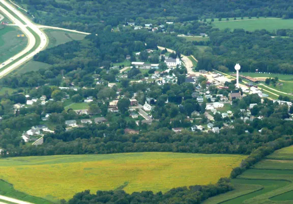 Aerial photo of Ridgeway WI taken on Sept 9, 2007 by Brian Baillod. This belongs in the Ridgeway, WI Village article