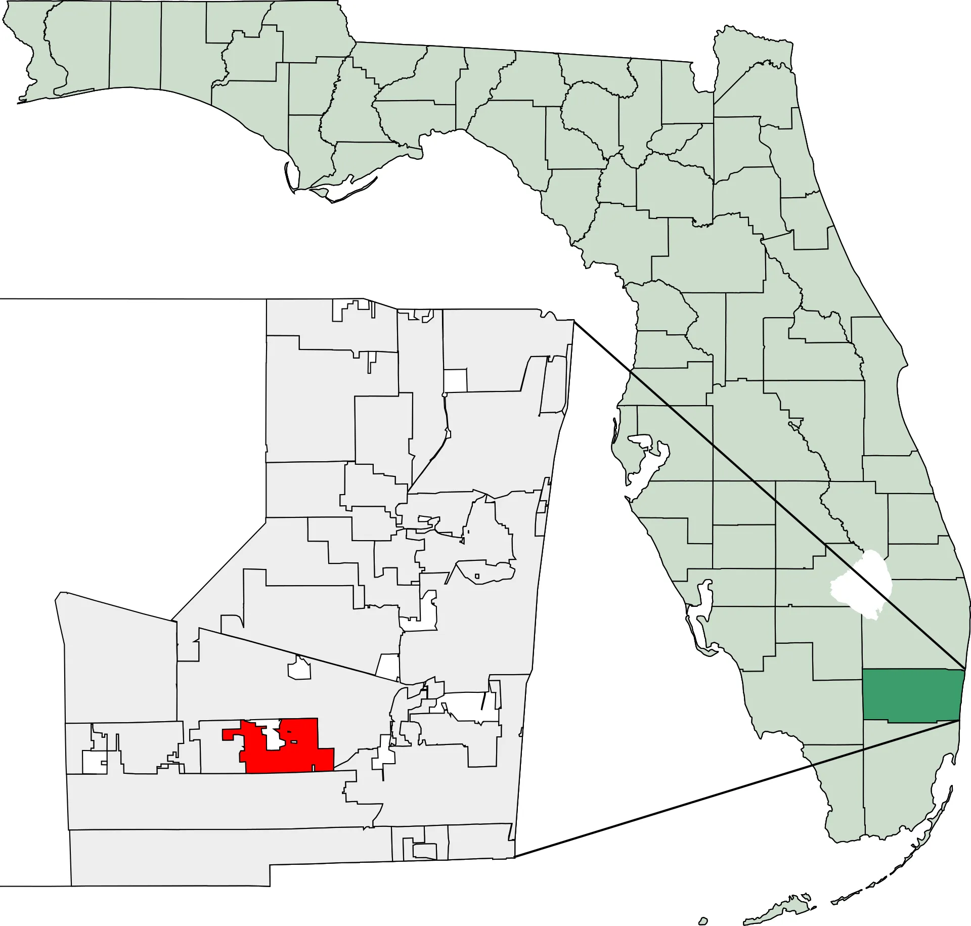 Florida locator map highlighting Cooper City.