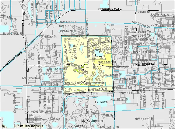 Map of Country Club, Florida CDP showing boundaries.