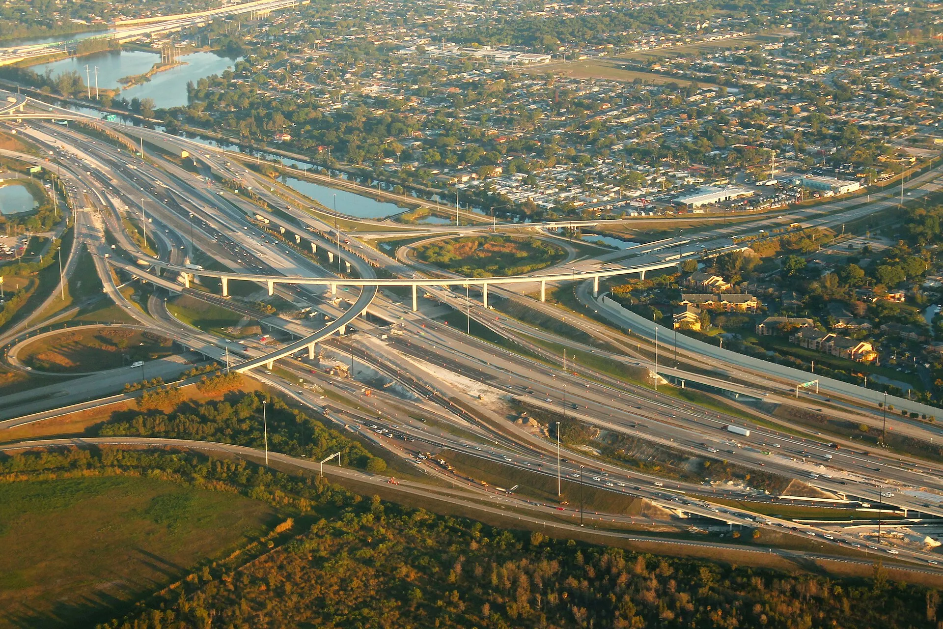 Aerial view of the Florida's Turnpike / I-595 interchange, Davie, Florida.