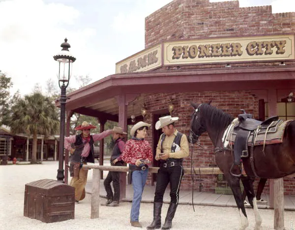 Actors in costume at the Pioneer City western-theme attraction, Davie, Florida, 1967.