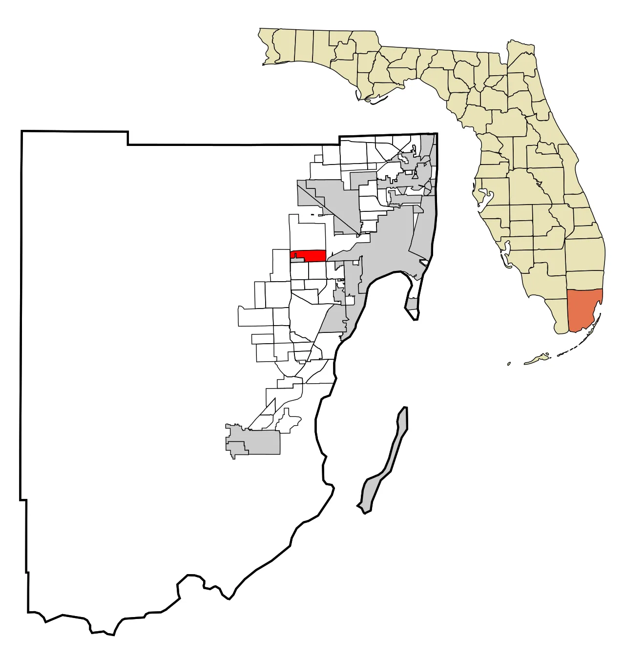 Locator map of Fontainebleau CDP, Miami-Dade County.
