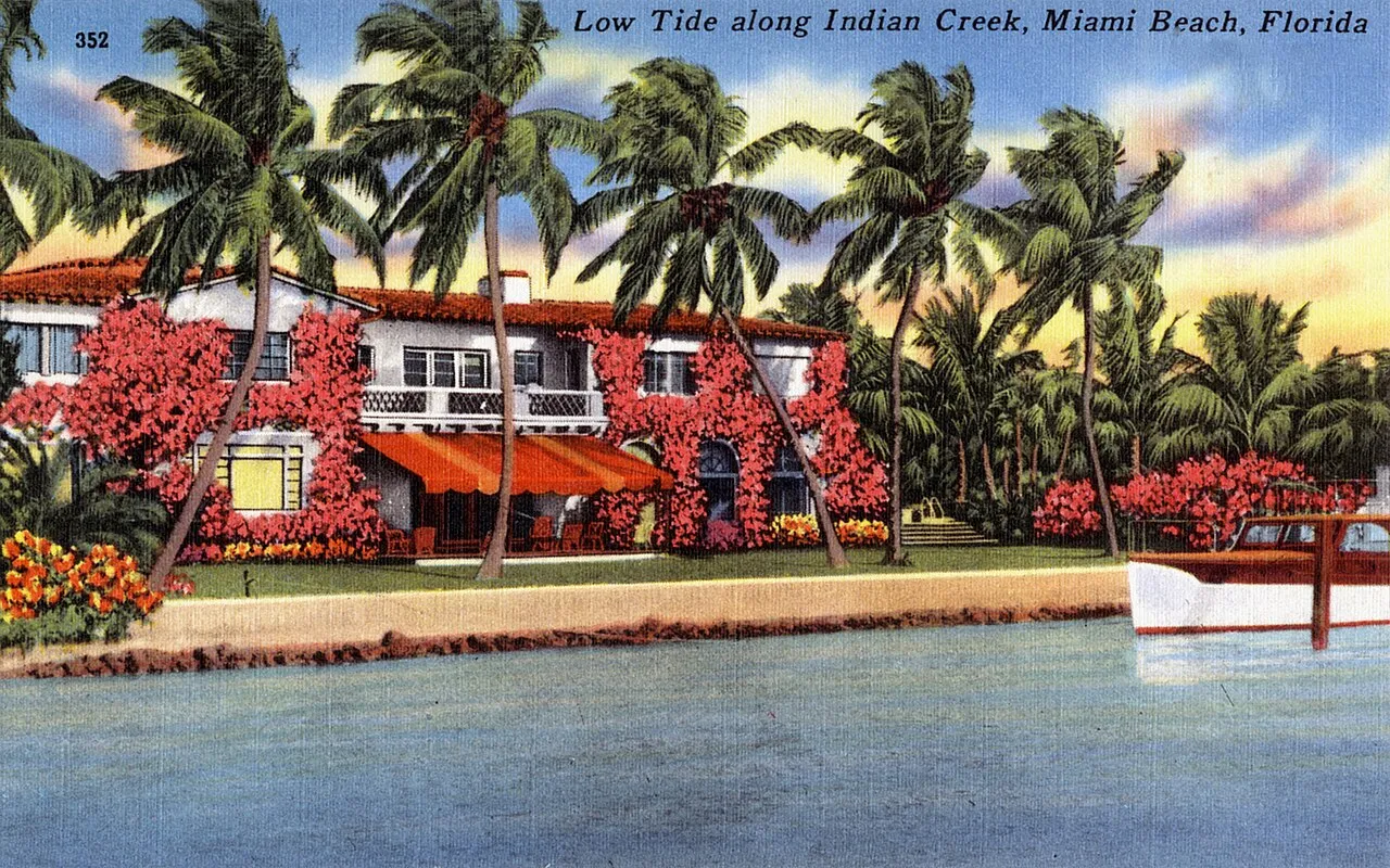 Low tide along Indian Creek (vintage postcard).