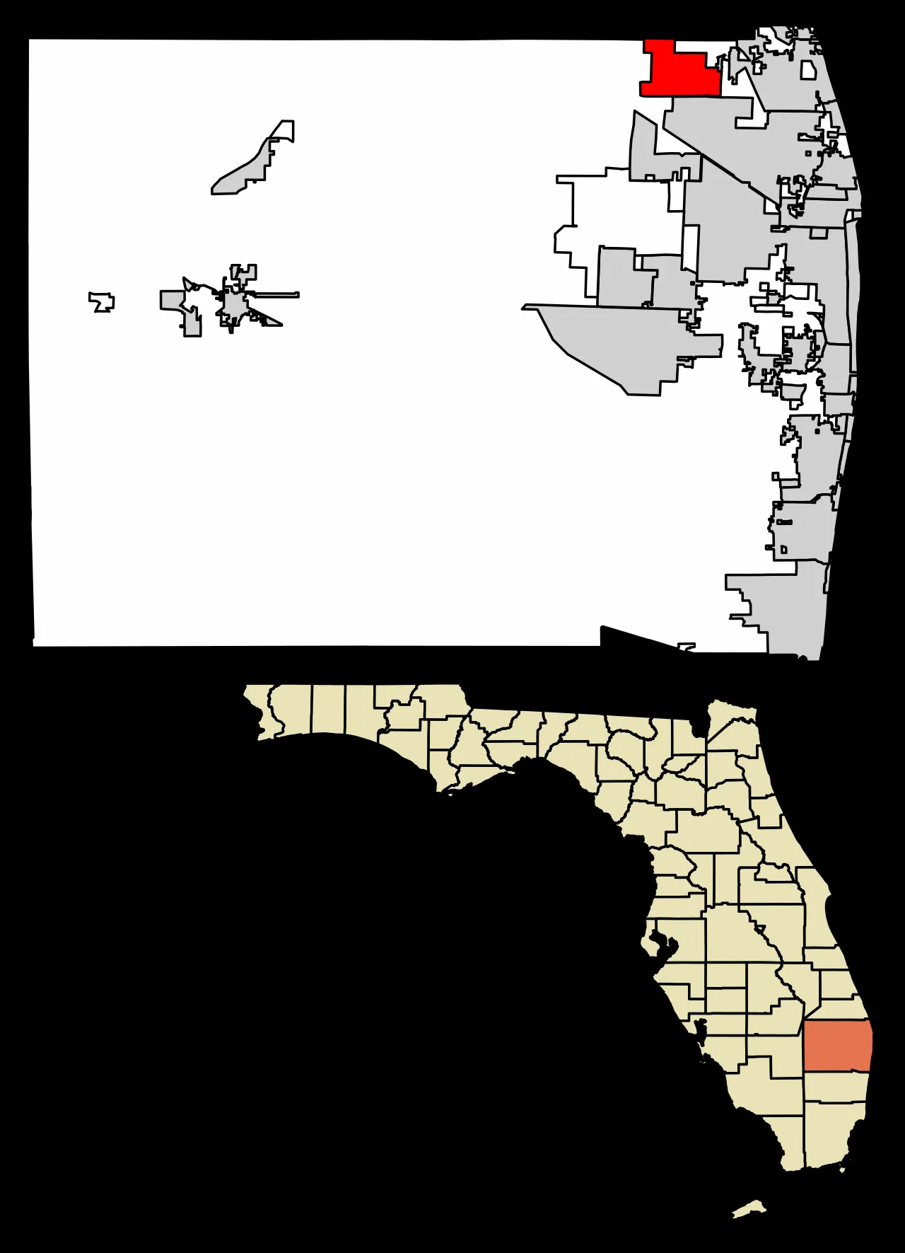 Location of Jupiter Farms in Palm Beach County, Florida.