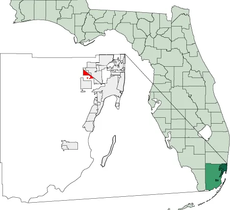 Location map of Medley within Miami-Dade County, Florida.