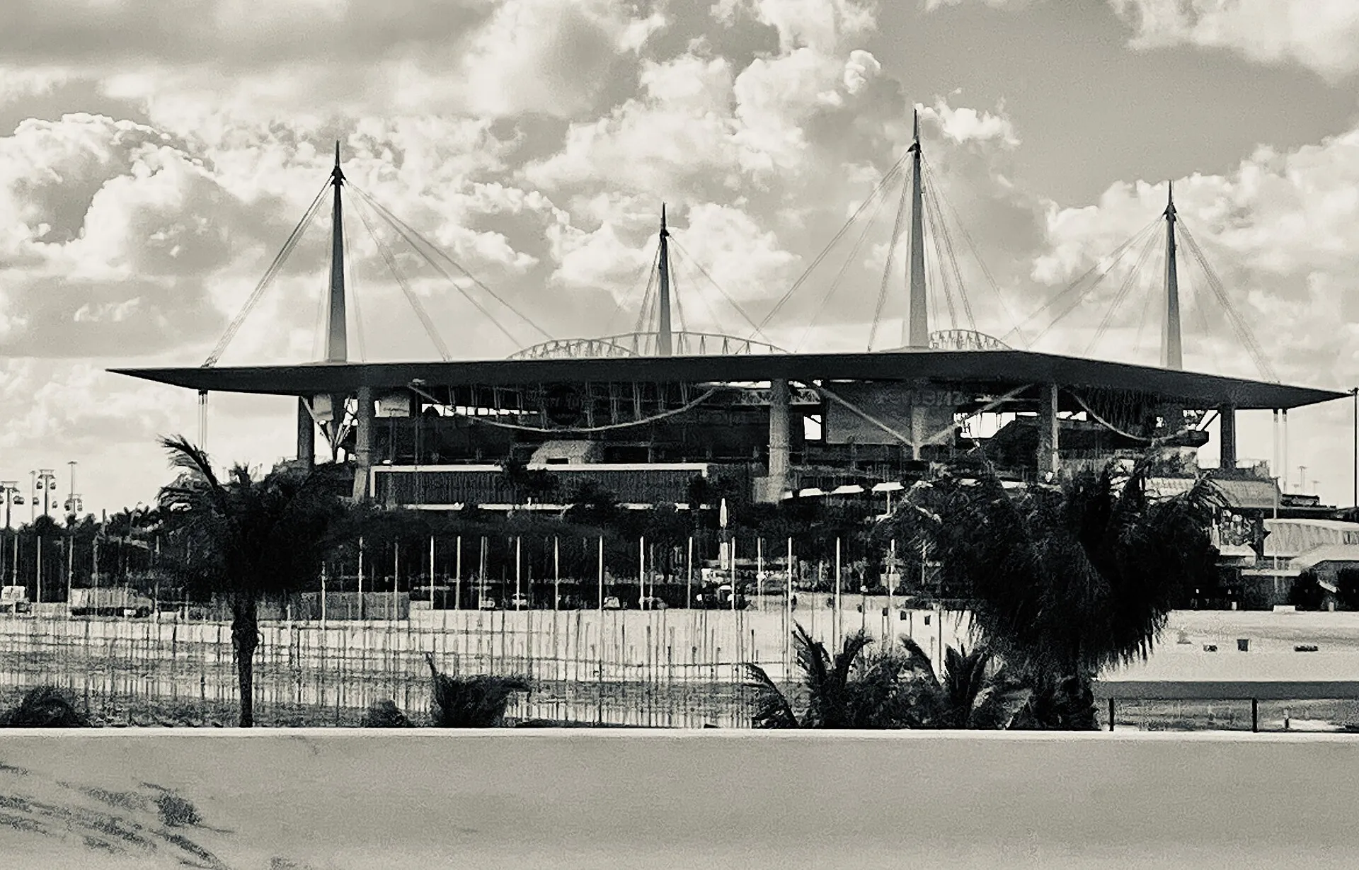 Hard Rock Stadium in Miami Gardens seen from the highway.