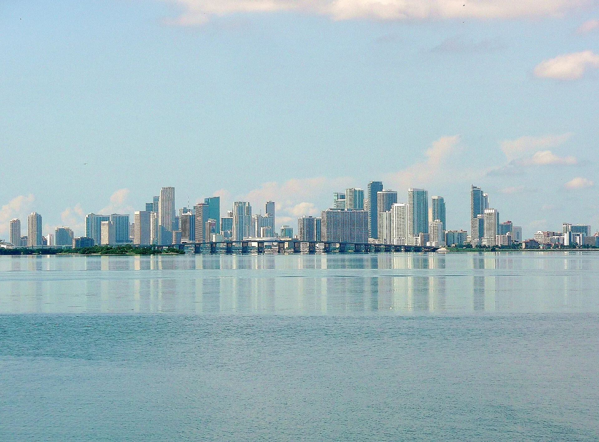 The downtown Miami skyline seen from North Bay Village.