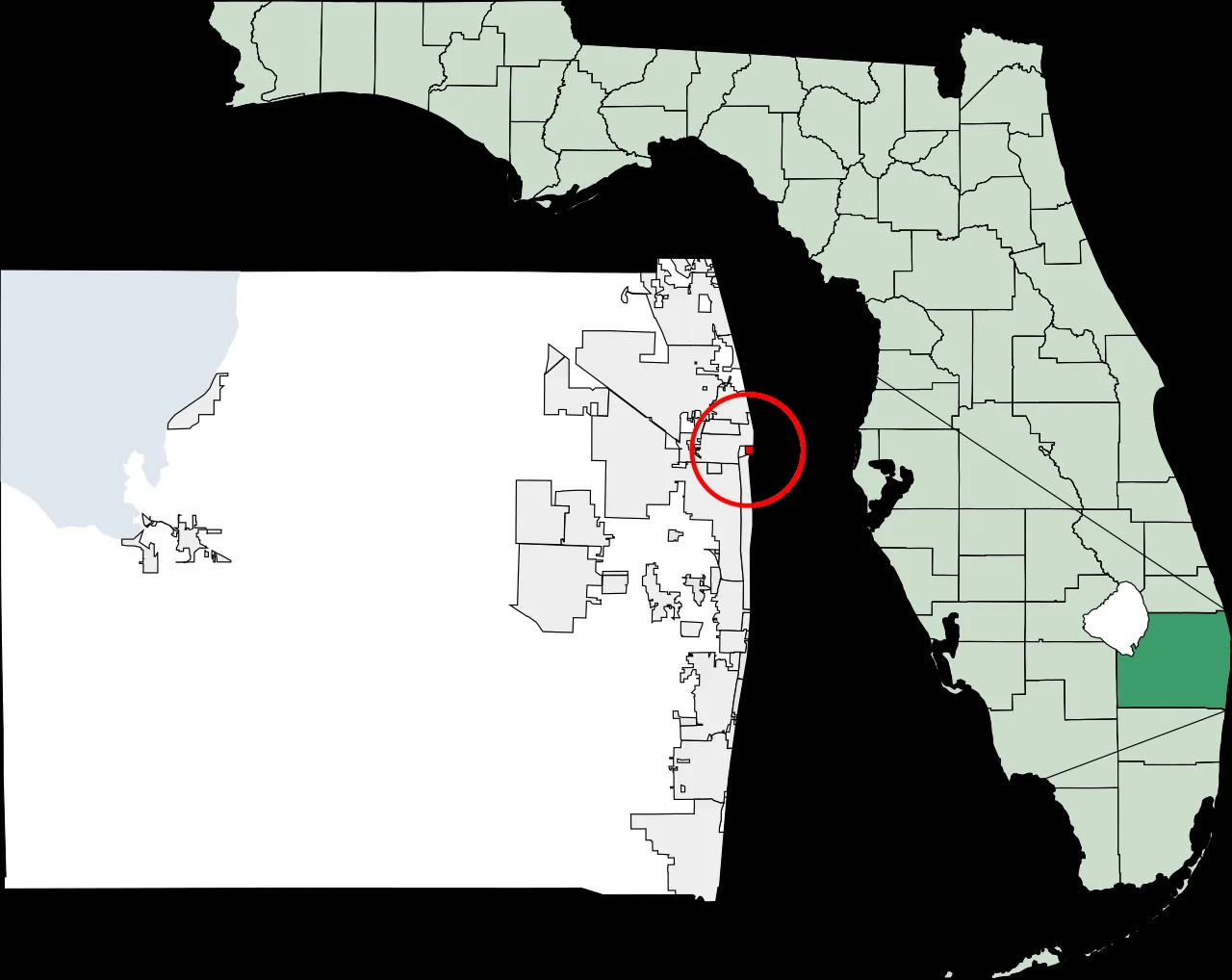 Map of Florida highlighting Palm Beach Shores.