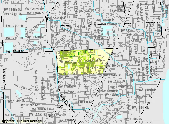 Locator map of Palmetto Estates within Miami-Dade County.