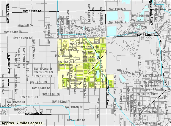 Locator map of Richmond West within Miami-Dade County.