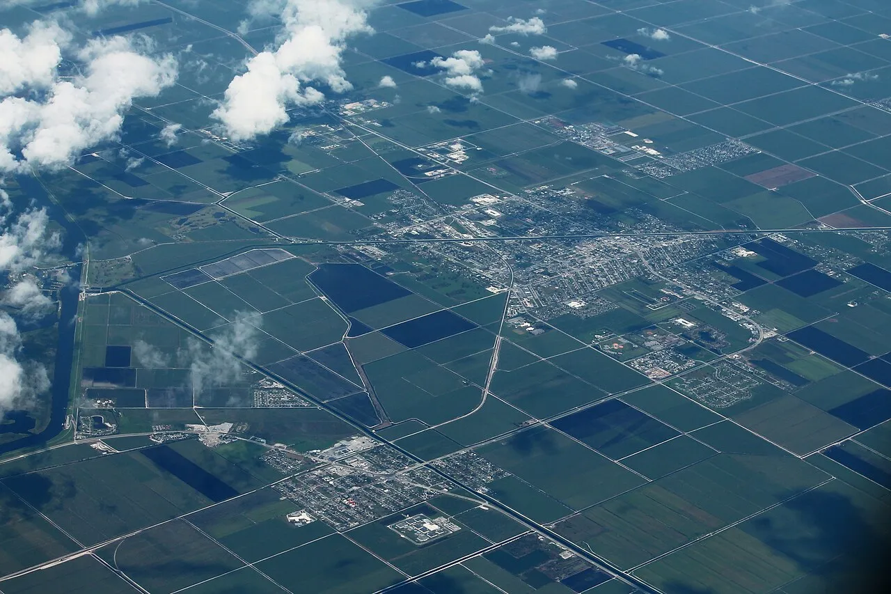 Aerial photo of Belle Glade and South Bay, Florida.