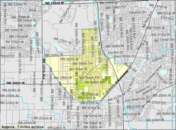 Locator map of South Miami Heights within Miami-Dade County.