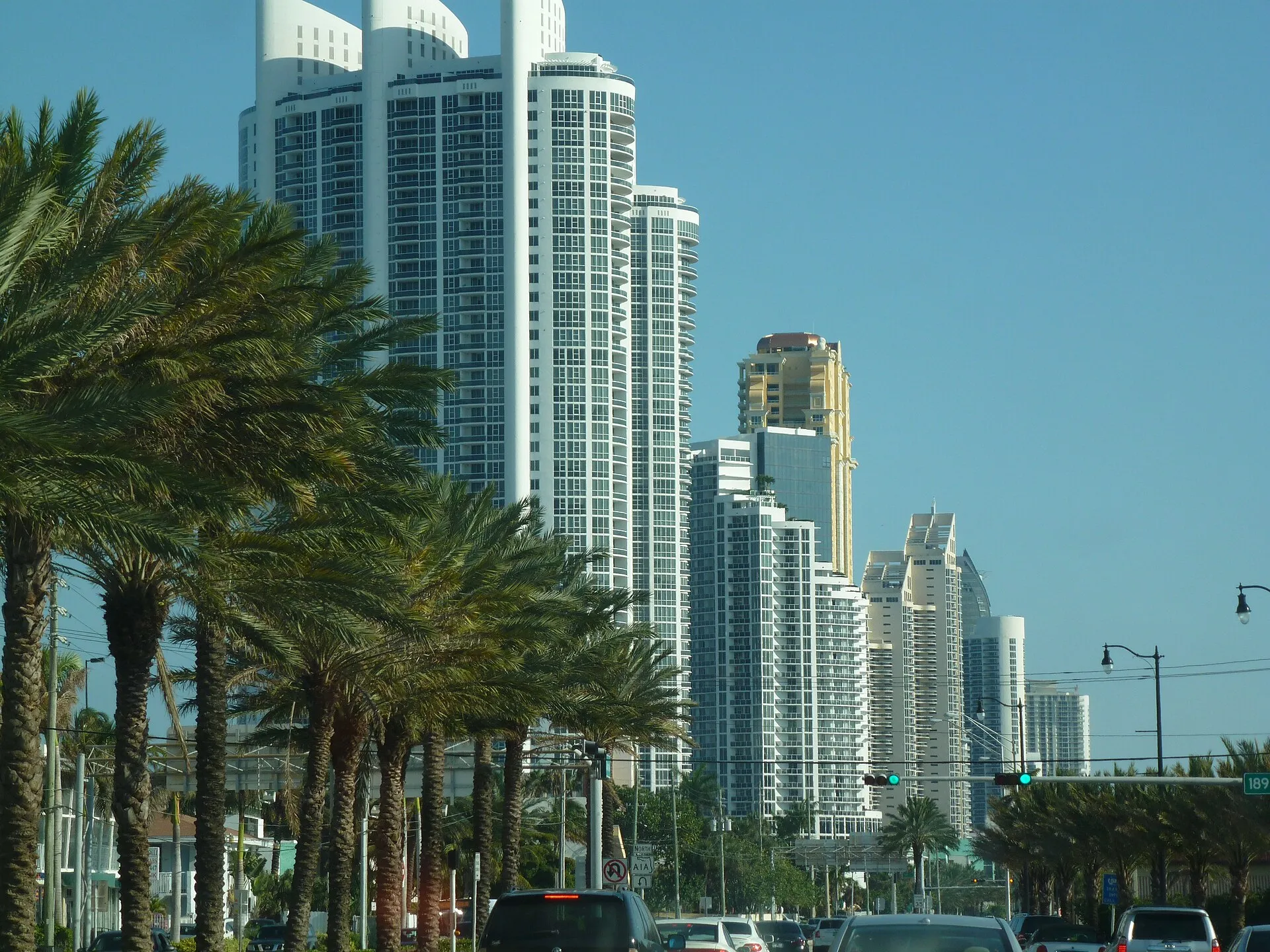 The Sunny Isles Beach skyline seen from the north on Collins Avenue.