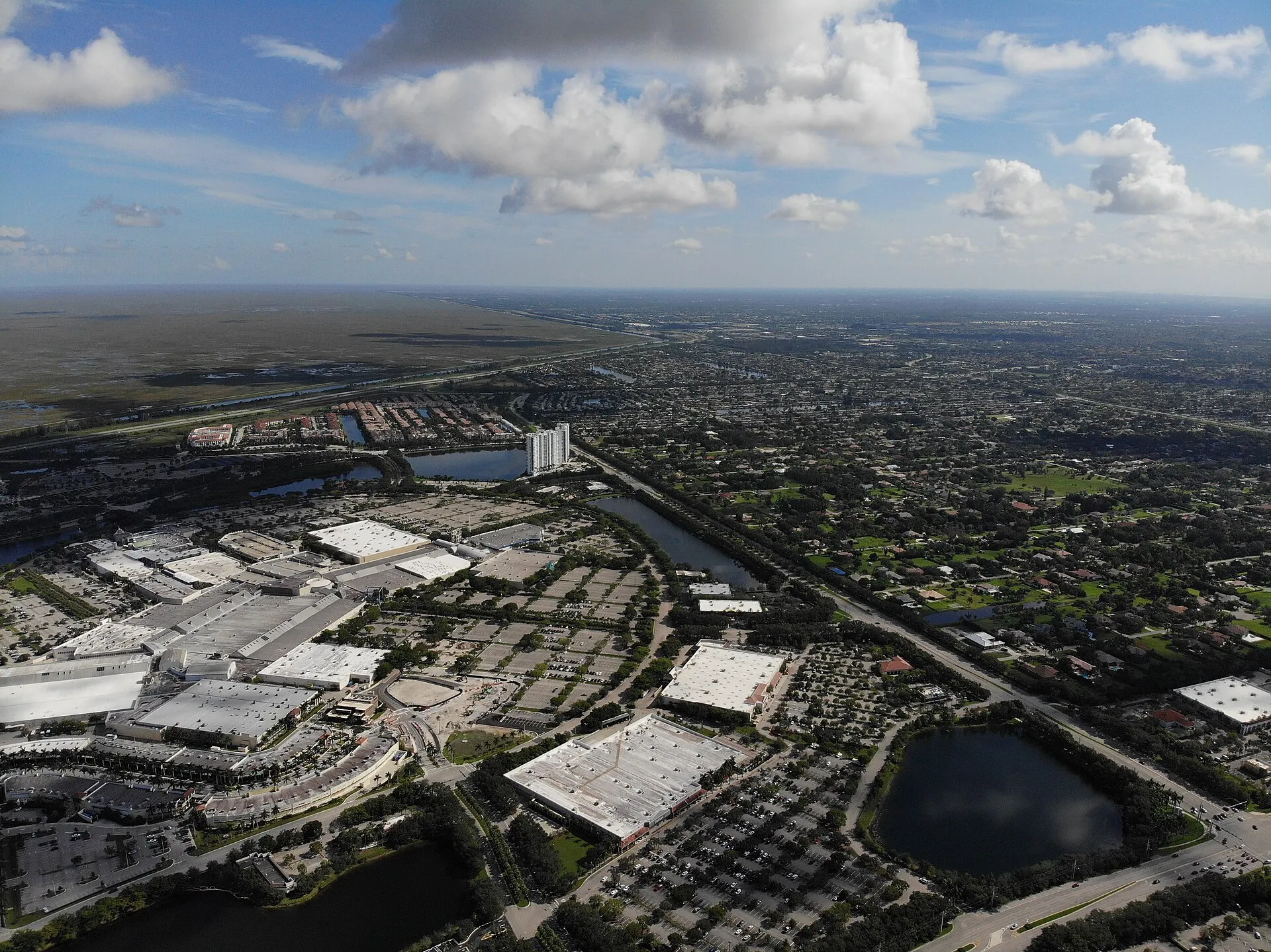 Aerial shot of the Sawgrass Mills mall (left) and subdivisions in Sunrise, Florida.