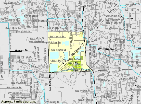 Locator map of Three Lakes within Miami-Dade County.