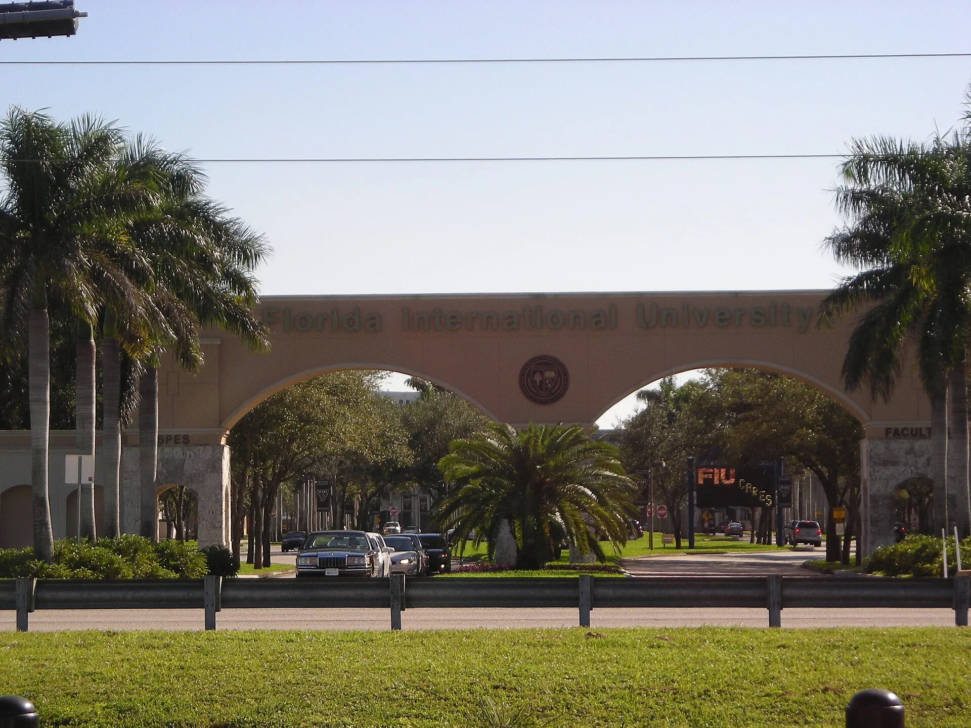 The entry gate of Florida International University in University Park.