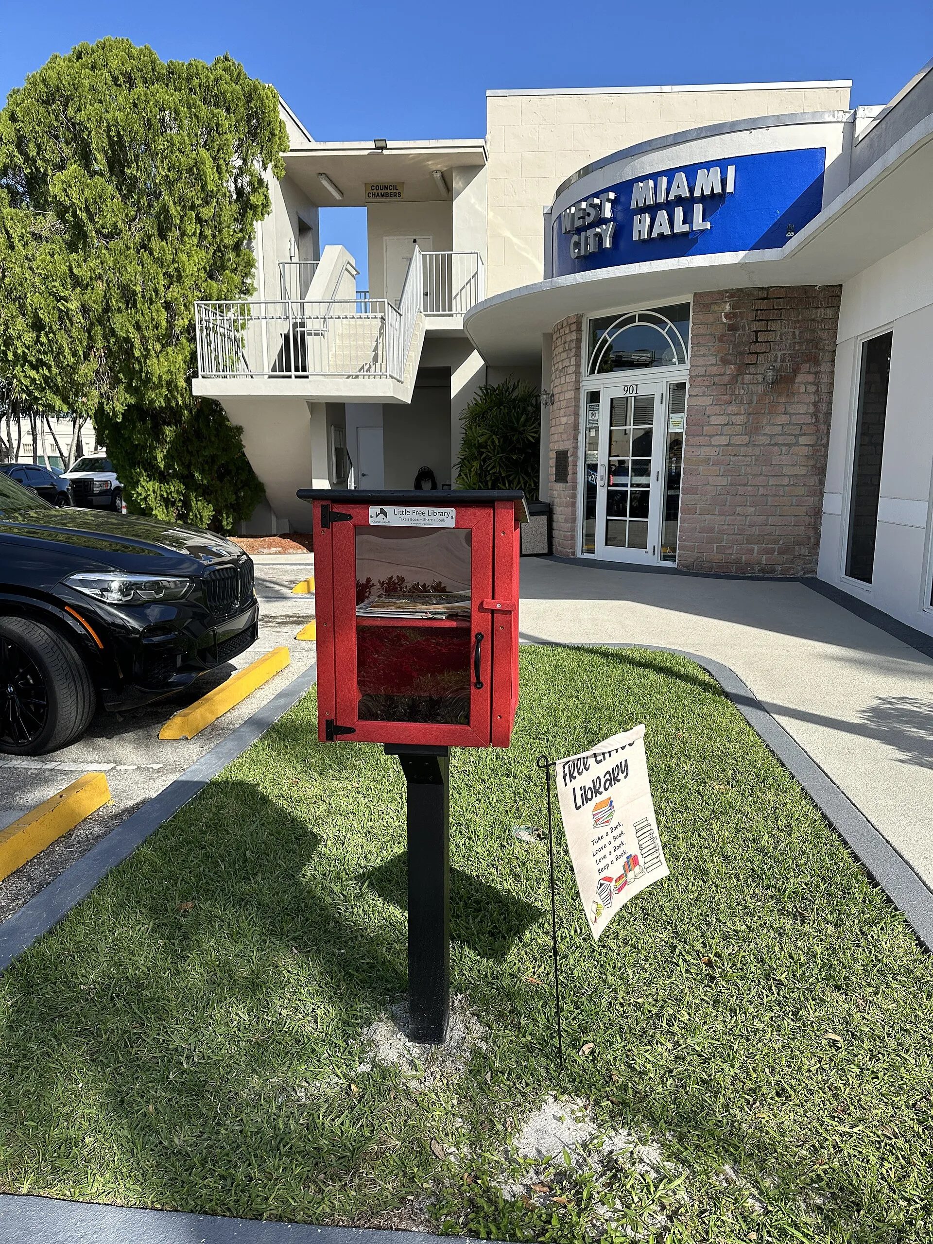 The Little Free Library at West Miami City Hall.