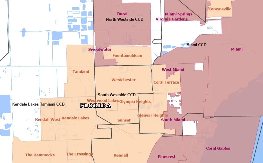 Map of the Westchester census-designated place (pre-2020 boundaries; Westchester later merged with the University Park CDP).