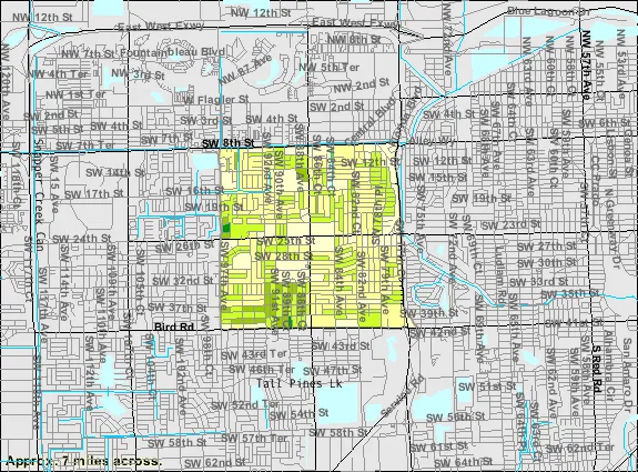 Locator map of Westchester within Miami-Dade County.