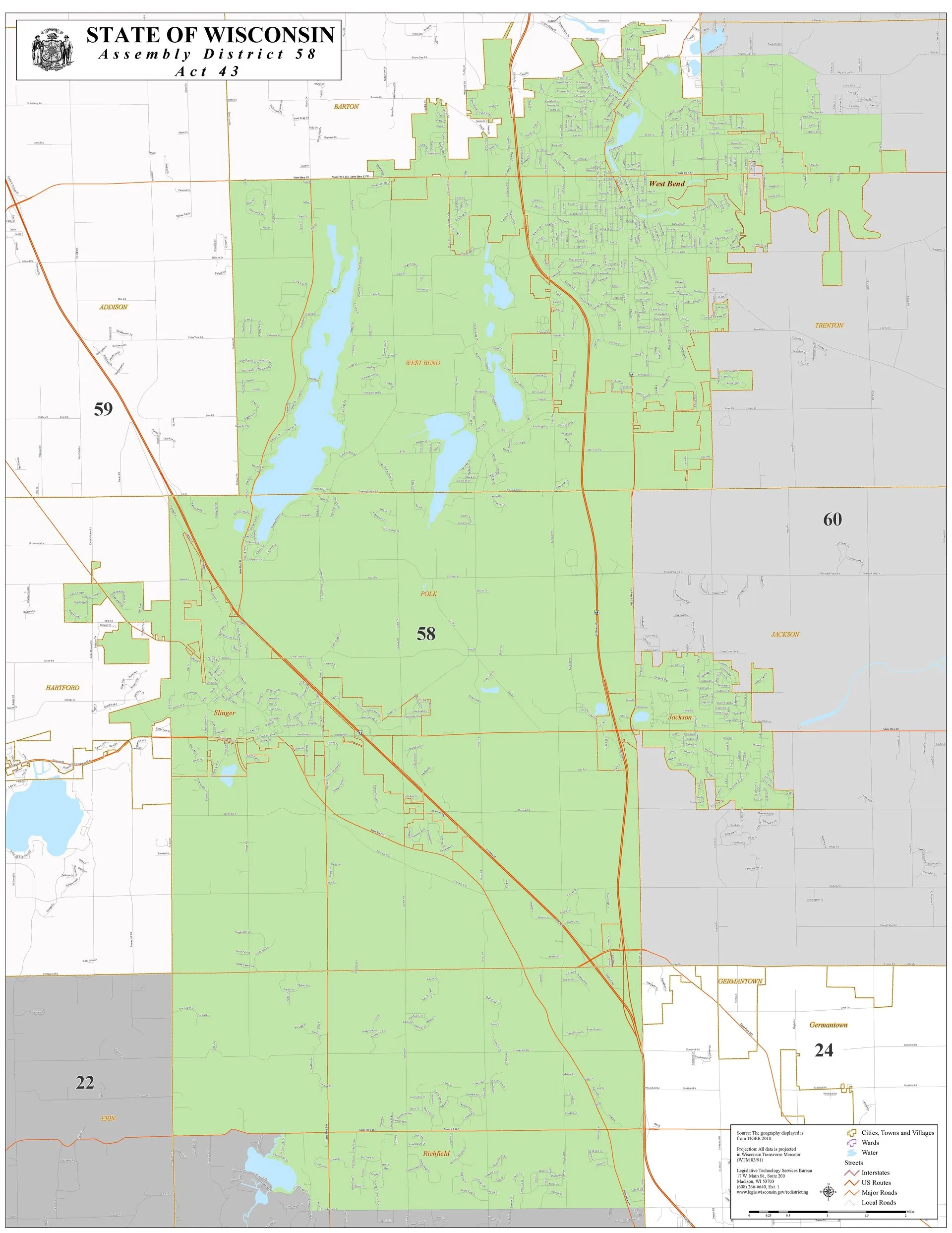 Wisconsin Assembly District 58 map (2011 Act 43), which includes Brown Deer.