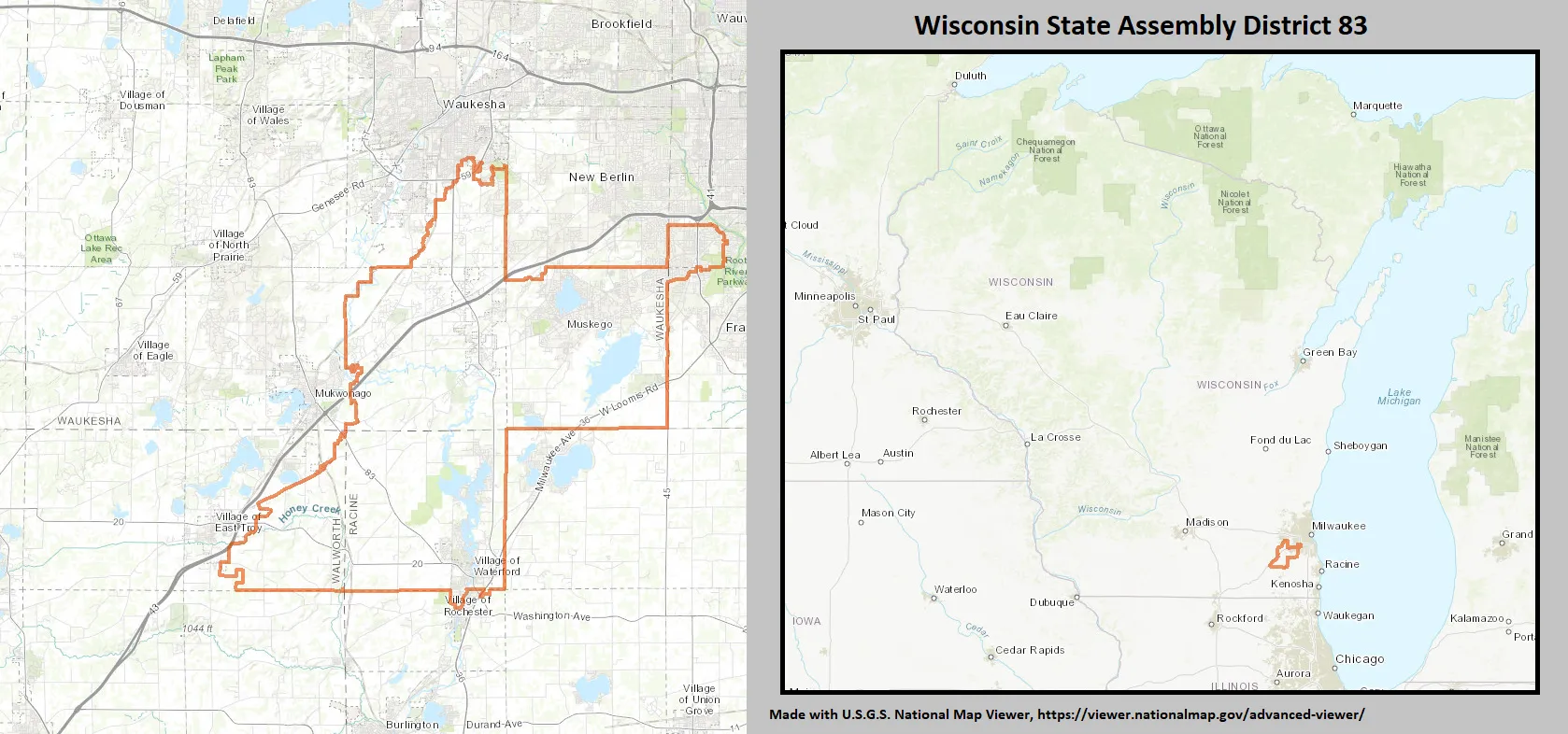 Wisconsin Assembly District 83 map (2012–2021), covering parts of Franklin.