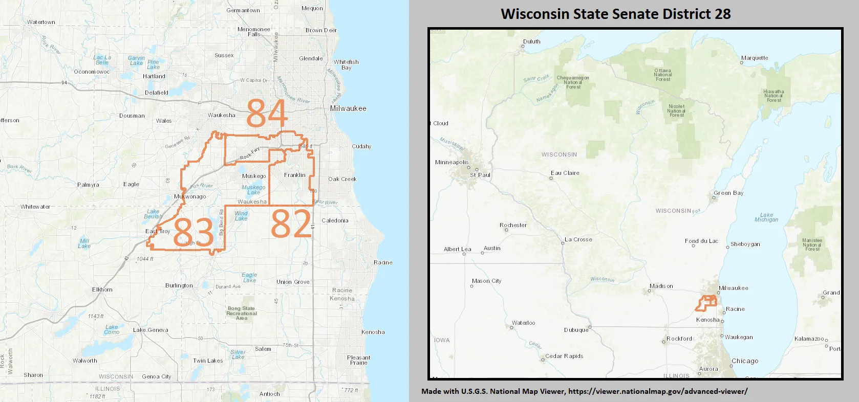 Wisconsin Senate District 28 map (2012–2021), which includes Franklin.