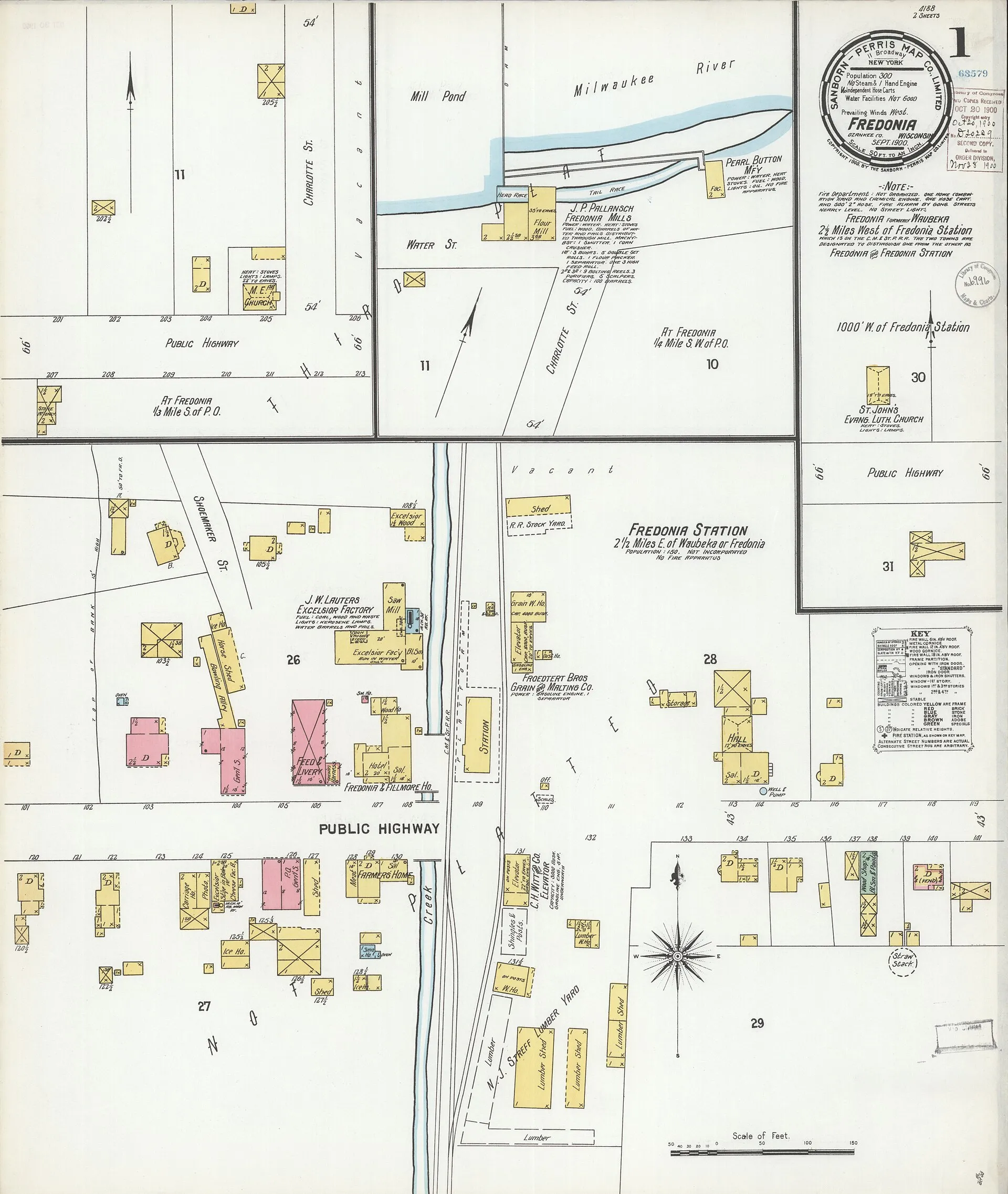 September 1900 Sanborn-style fire insurance map of Fredonia.