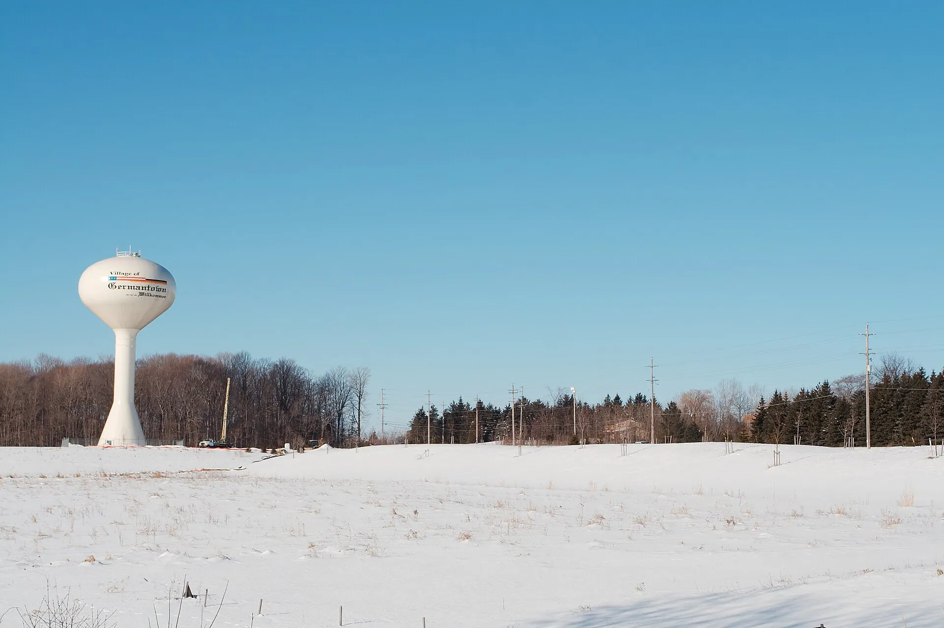 A water tower in Germantown, Wisconsin.