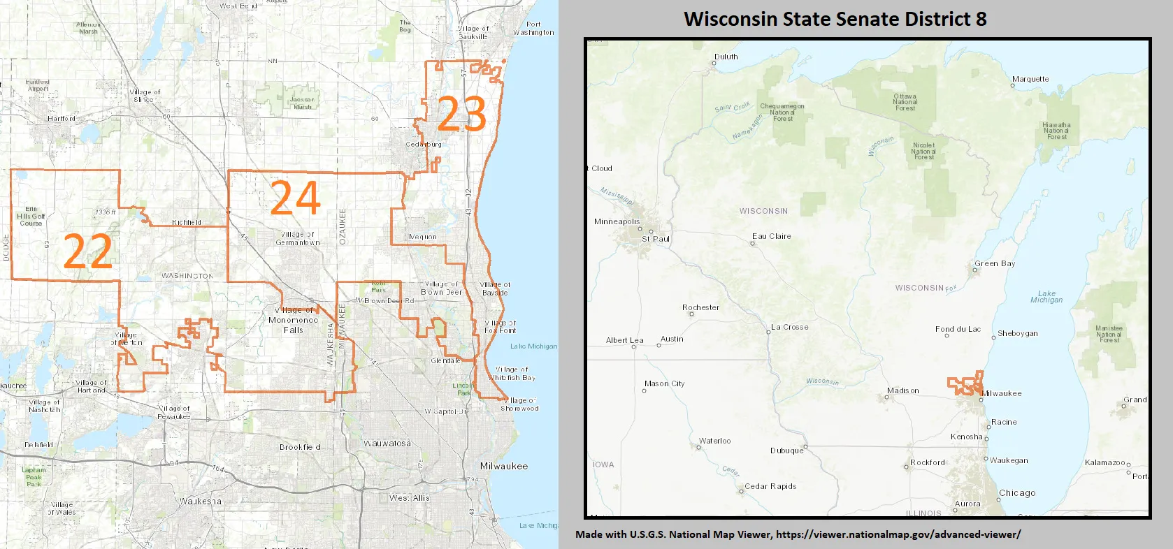 Wisconsin Senate District 8 map (2012–2021), which includes Glendale.