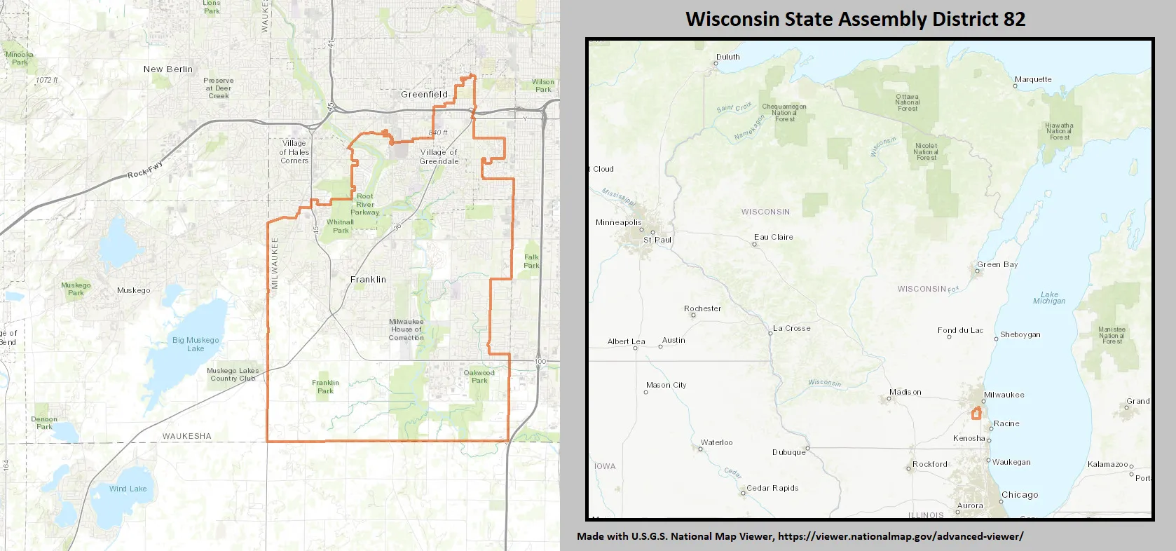Wisconsin Assembly District 82 map (2012–2021), which includes Greenfield.