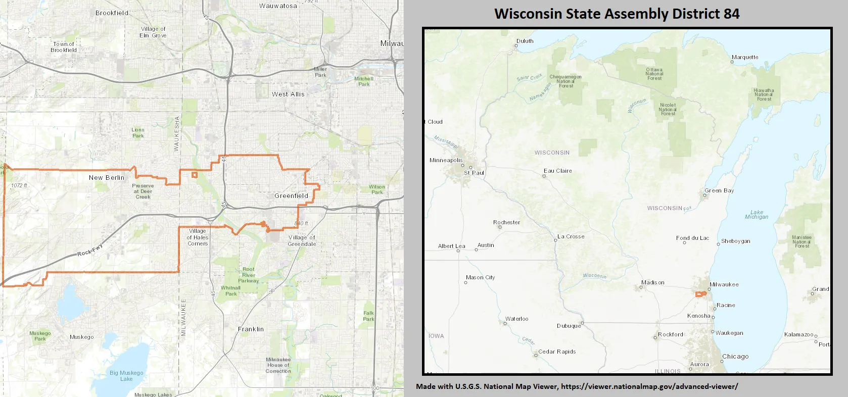 Wisconsin Assembly District 84 map (2012–2021), covering parts of Greenfield.