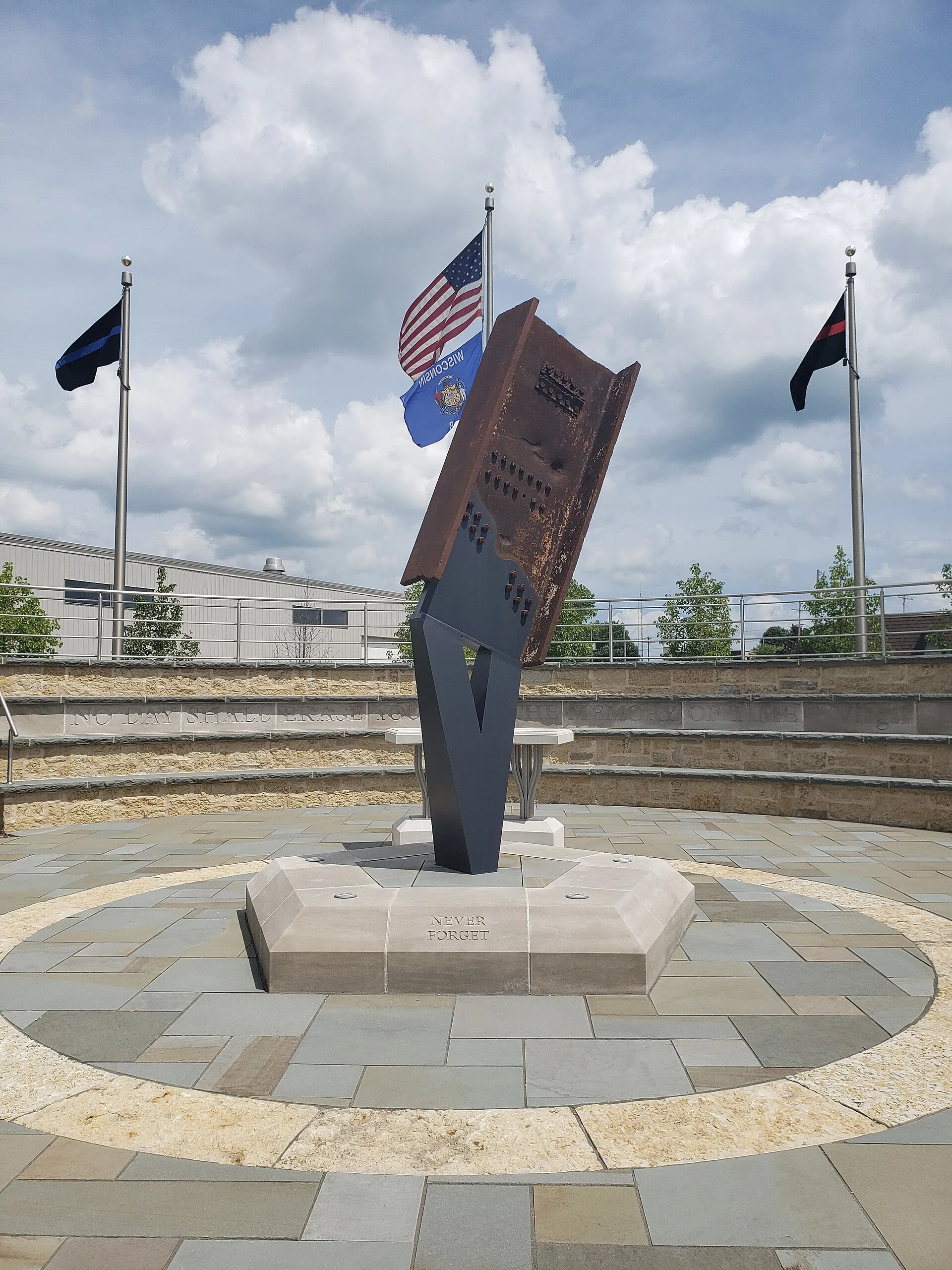 A part of the 9/11 memorial in Kewaskum, Wisconsin — a sculpture made out of a steel beam from the Twin Towers.