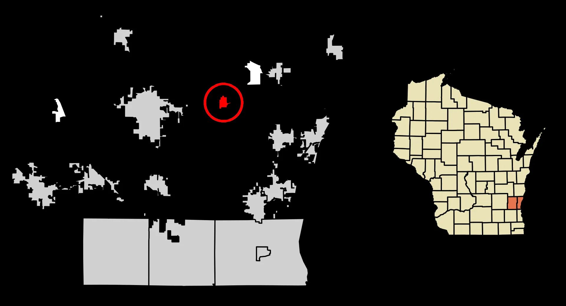 Location of Newburg in Ozaukee County, Wisconsin. FIPS code: 55-56450.
