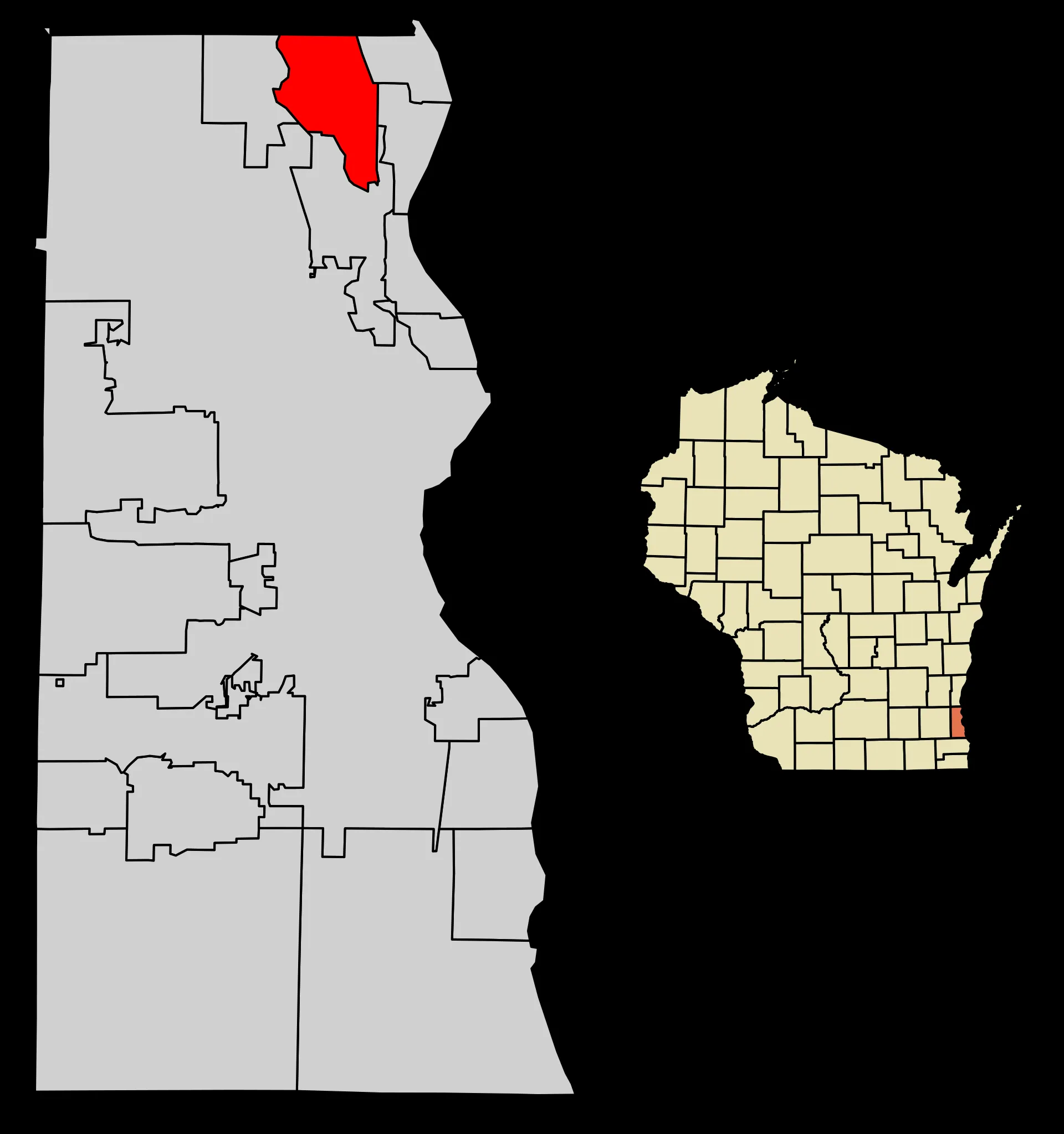 Location map of River Hills in Milwaukee County, Wisconsin.