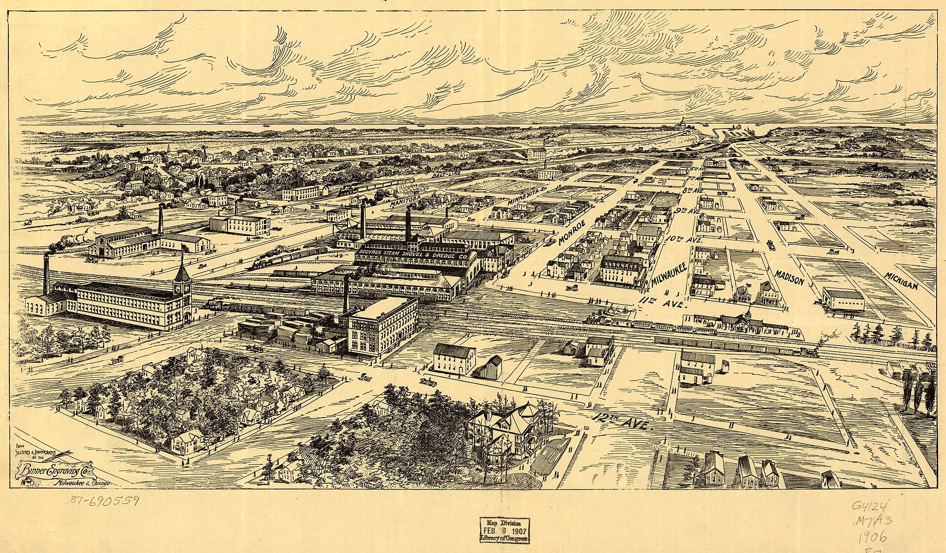 Historic engraved plat map of South Milwaukee (Binner Engraving Co., via Library of Congress).