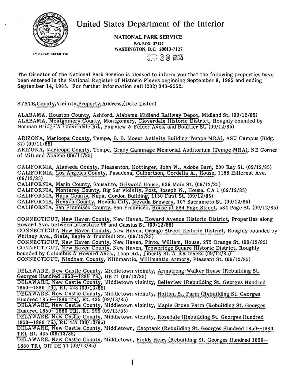 National Park Service weekly announcement of National Register actions (1985); the listing covers Wauwatosa-area historic properties.