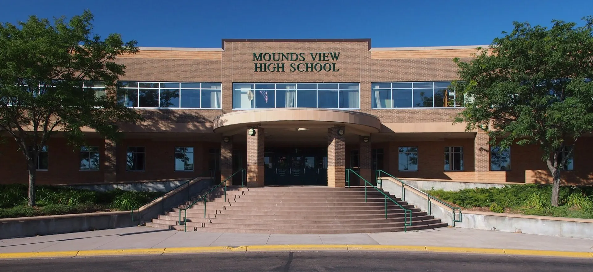Mounds View High School, 1900 Lake Valentine Road, Arden Hills, Minnesota, USA. Viewed from the northeast.