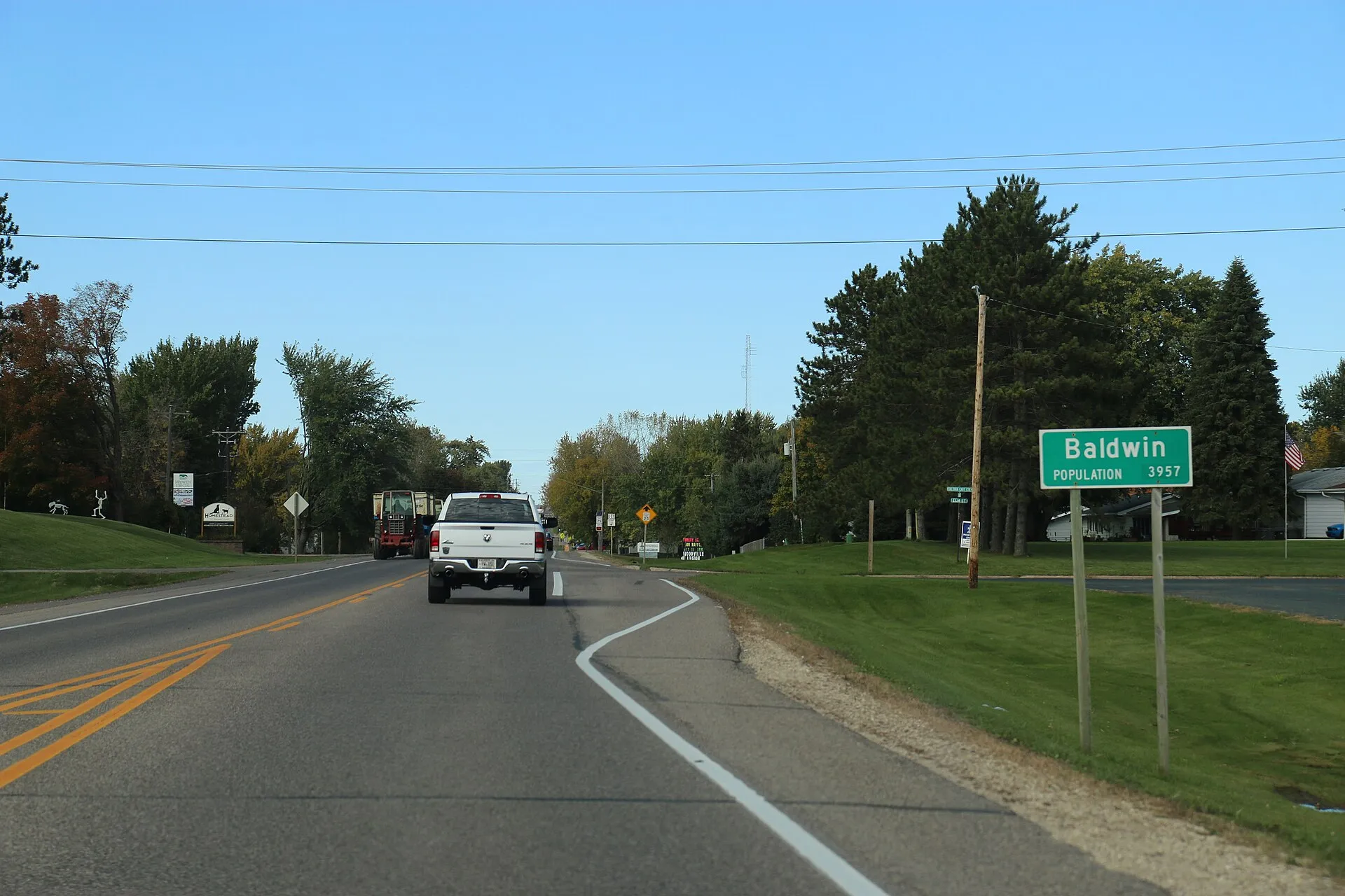 The sign for Baldwin, Wisconsin on U.S. Route 63