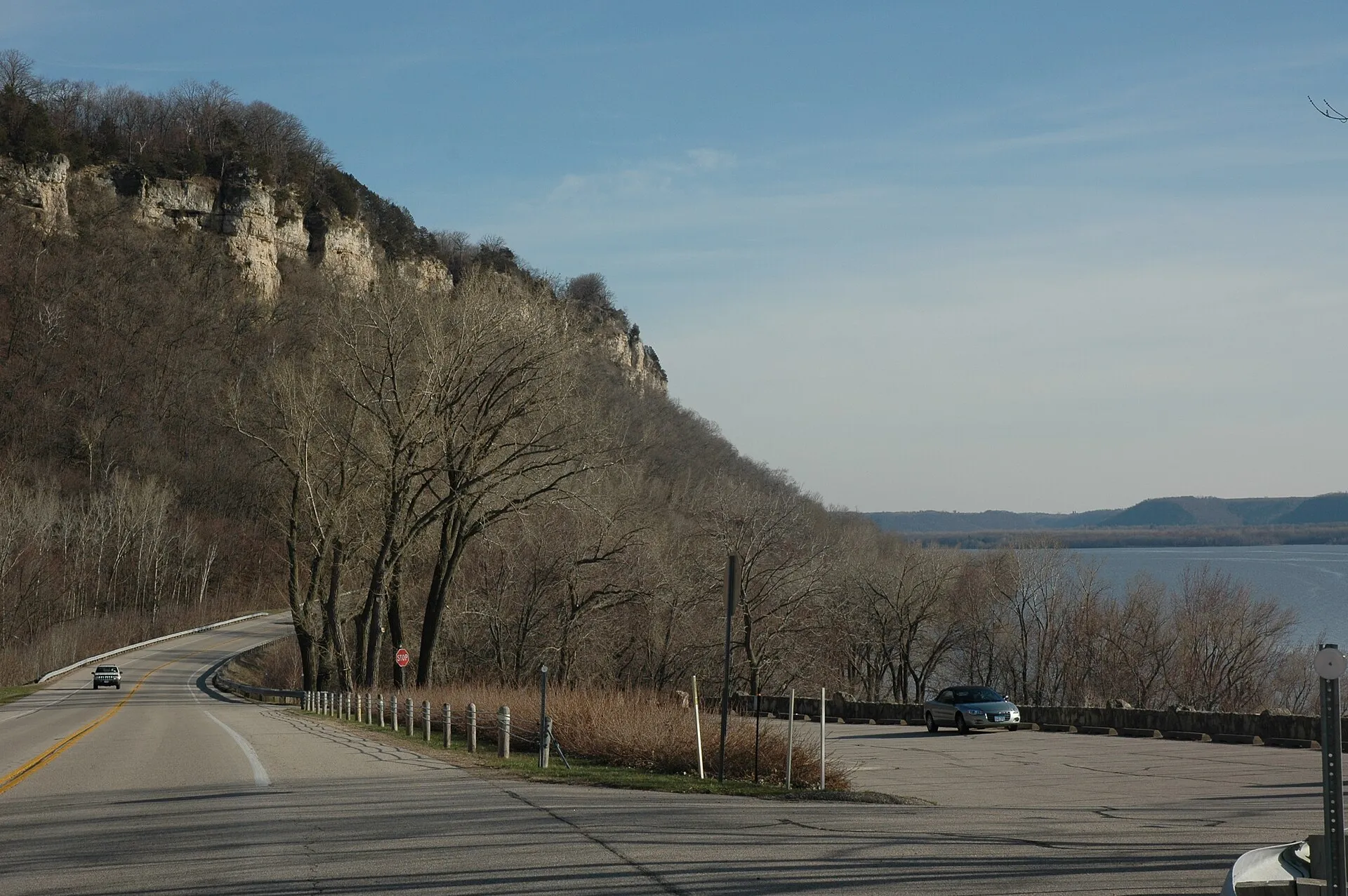 Craggy bluffs overlook Lake Pepin along the Great River Road, near Bay City, Wisconsin (NARA)